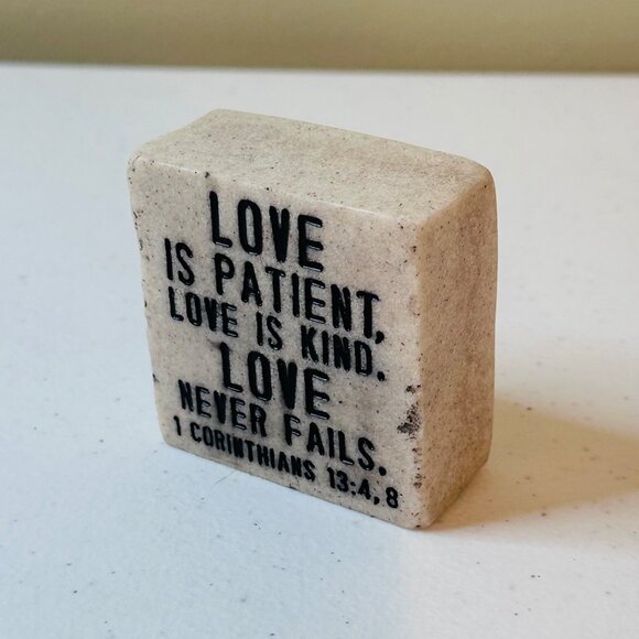 Valentines Day Love is Patient Stone Block Home Decor With 1 Corinthians 13:4, 8 - Picture 2 of 8